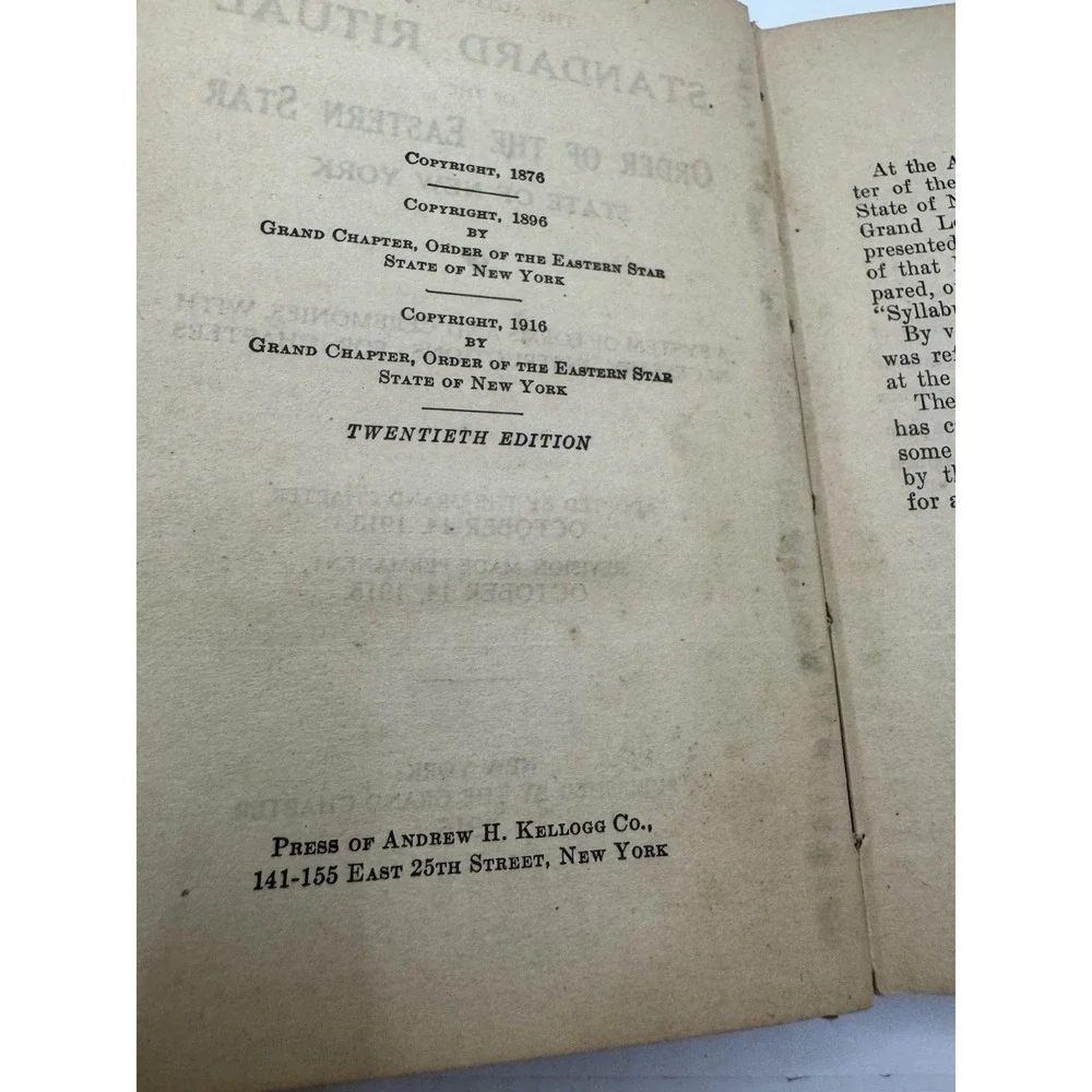 Standard Ritual Order Of The Easteren Star State Of New York 1916 Edition